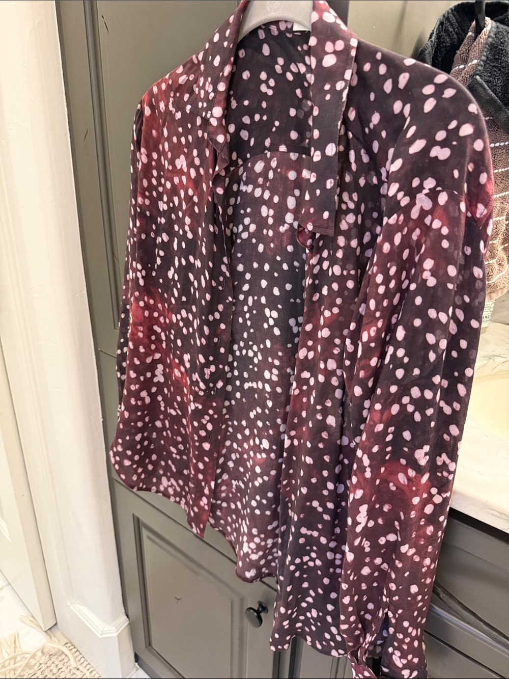 Anthropology cloth & stone purple and Pink Dot button down blouse
